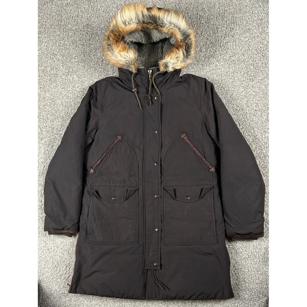 Filson Alaska Down Parka Jacket Womens Medium 650 Goose Faux Fur Hood Slate